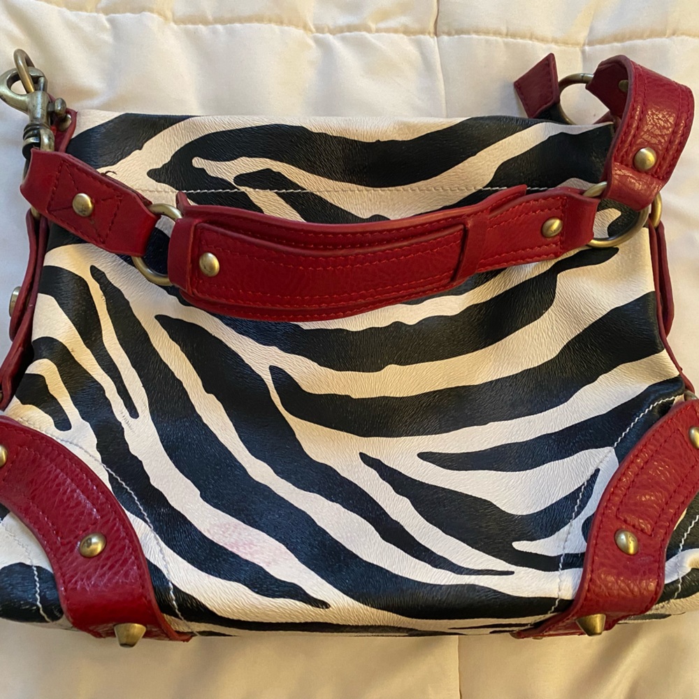 Zebra striped red shoulder purse.  Good condition.  Gently worn.  Cute accessory